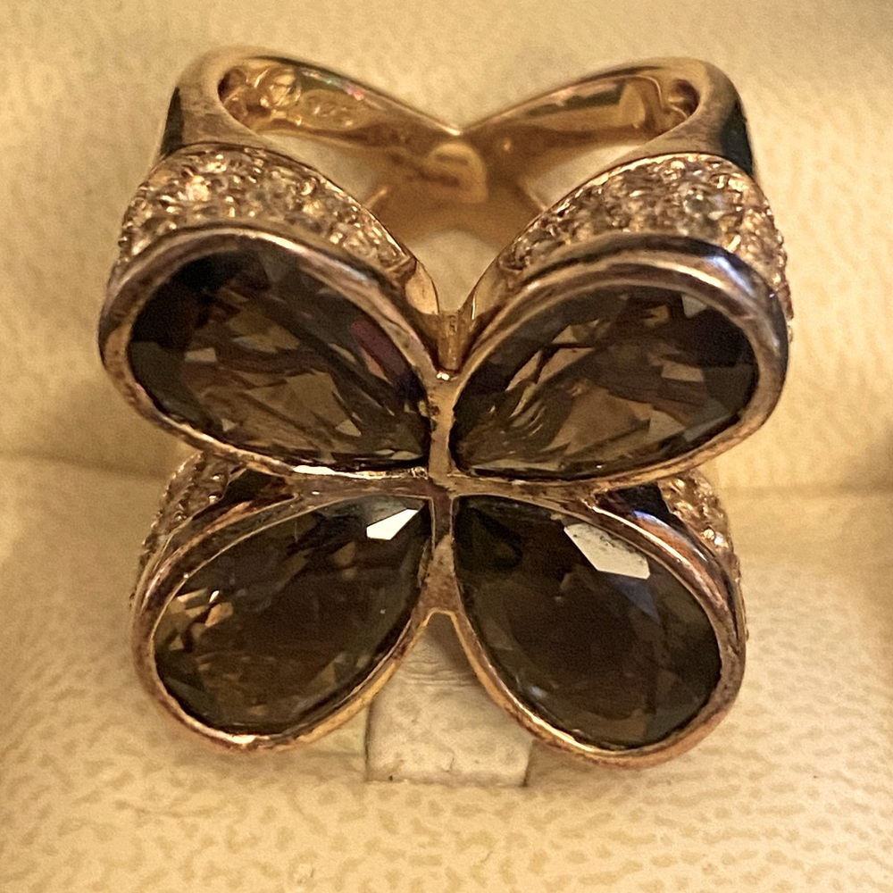 Discontinued Omar Torres Smoky Quartz and white topaz ring